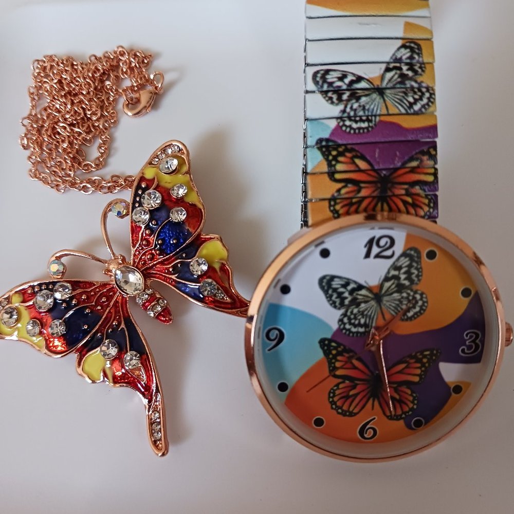 Strada watch and butterfly necklace